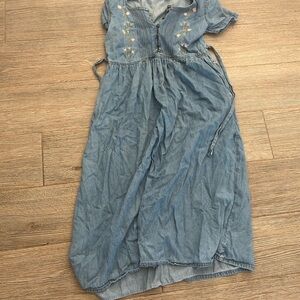 Jane Ashley Denim Blue Embroidered Maxi Dress